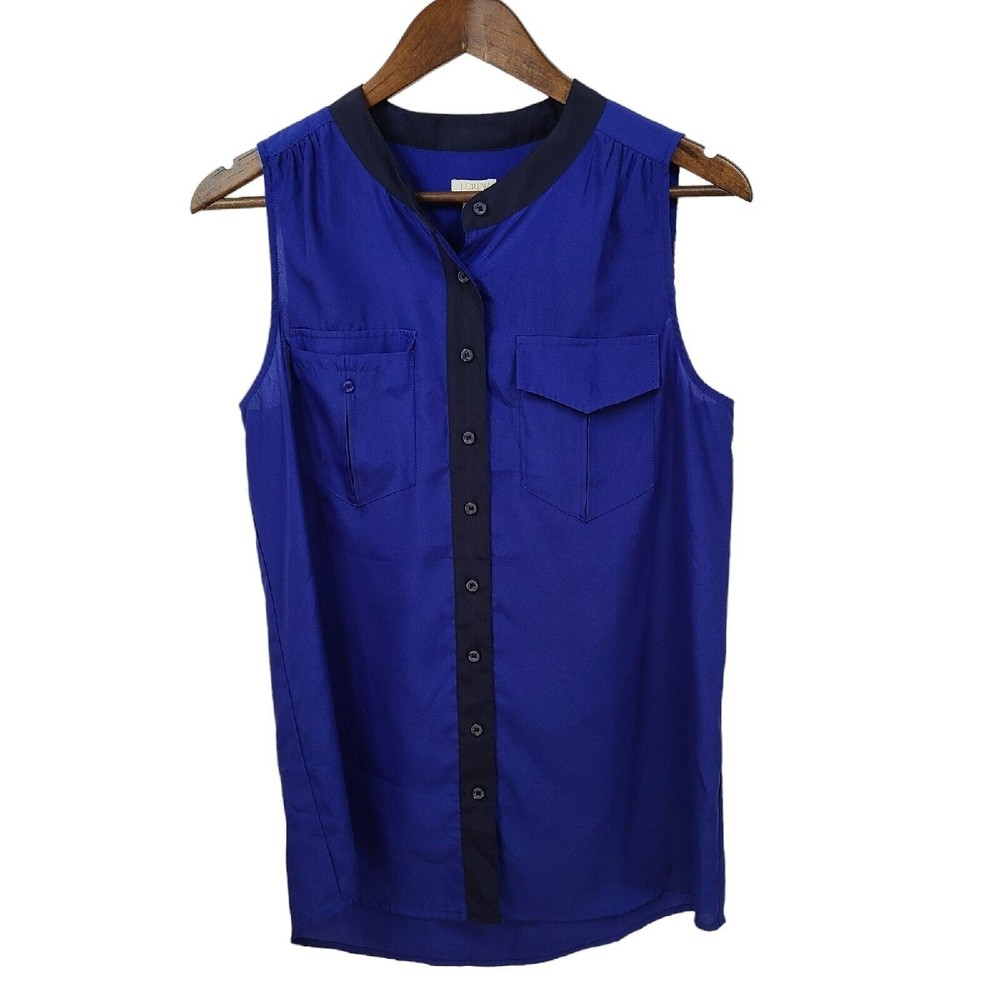J Crew Blue Sleeveless Button Front Blouse 8